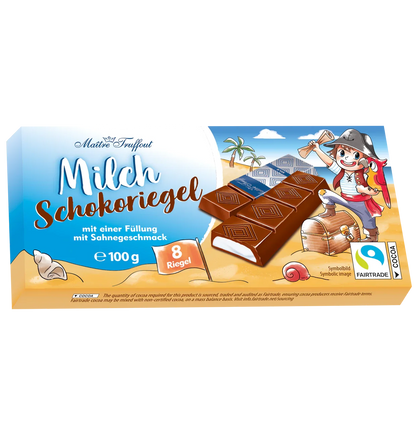 Maître Truffout Milchschokolade mit Sahnecremefüllung 8 Riegel 100 g