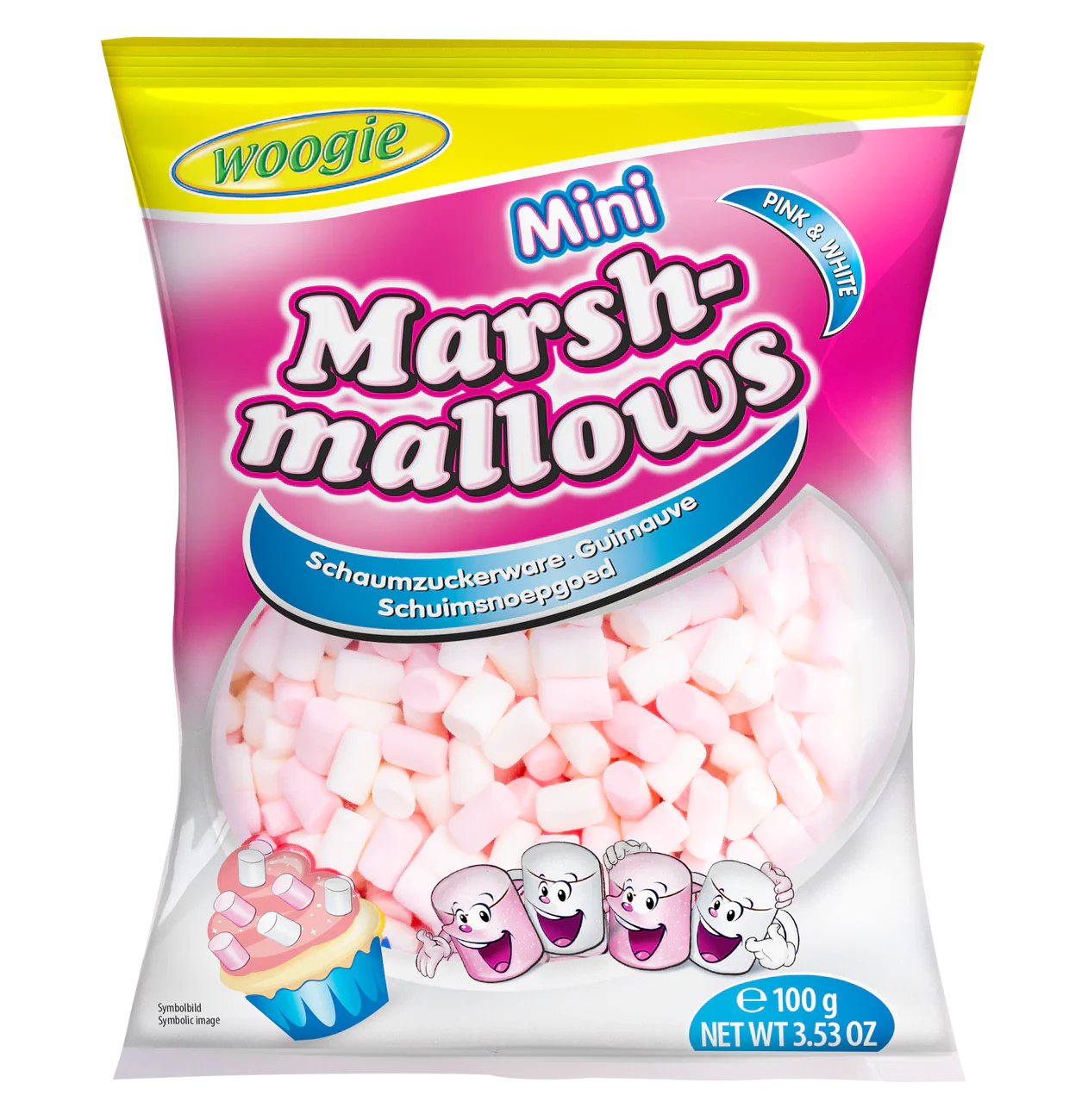 Woogie Mini Marshmallows Pink & Weiss 100g – Produktansicht