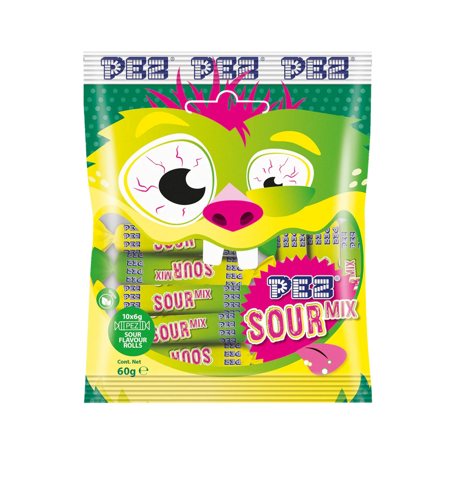 PEZ Monster Fizzy Sour Mix Brausebonbons 10 x 6 g Packung