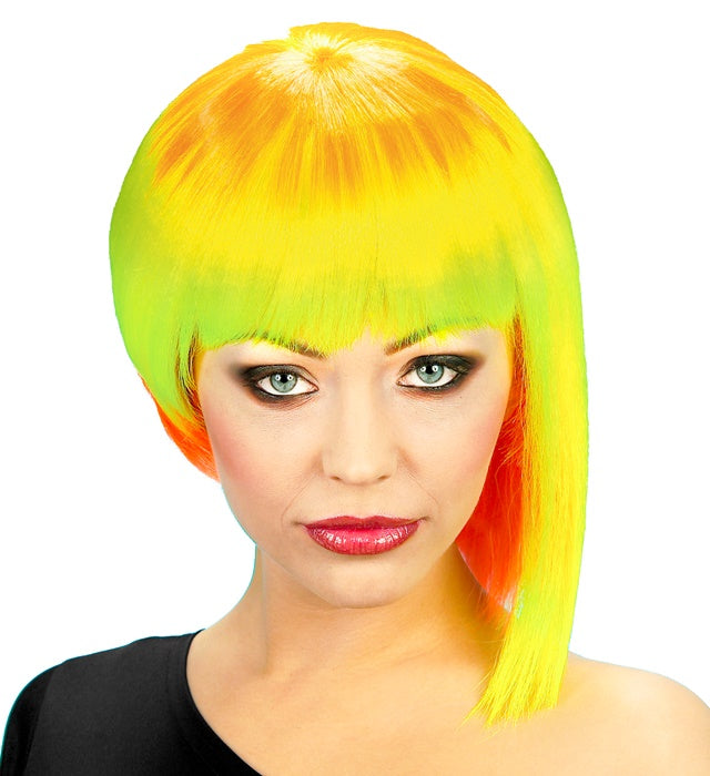 Neon Perücke im Neopunk-Stil mit leuchtender Farbe für Fasnacht und Mottoparty