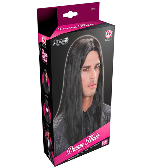 Schwarze Dream Hair Perücke Viktor in farbiger Verpackung
