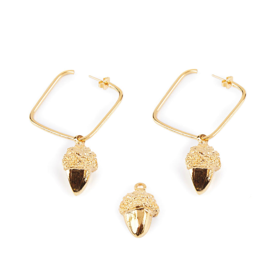 SQUARE ACORN earrings #shiny gold 1 u