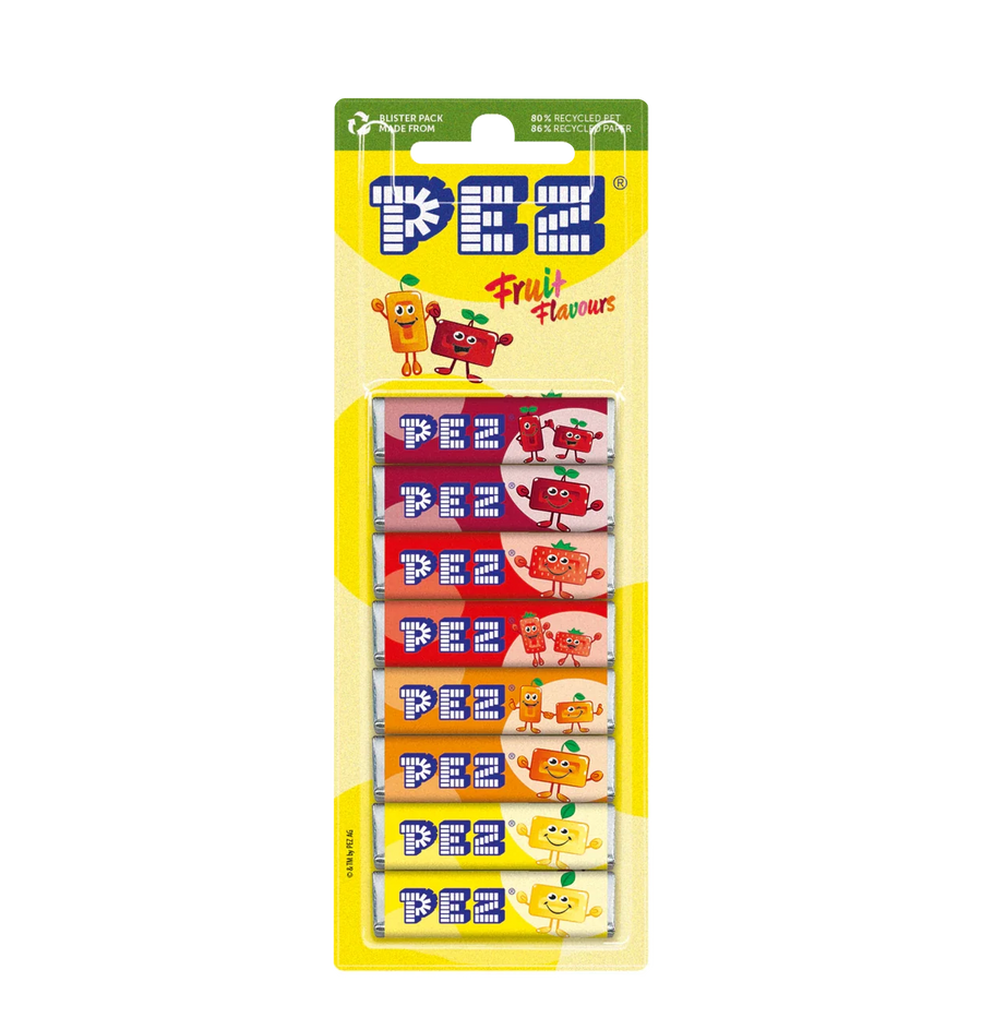 PEZ Spender Nachfüllungen 8er Set 68 g Fruchtmix Kirsche Erdbeere Orange Zitrone