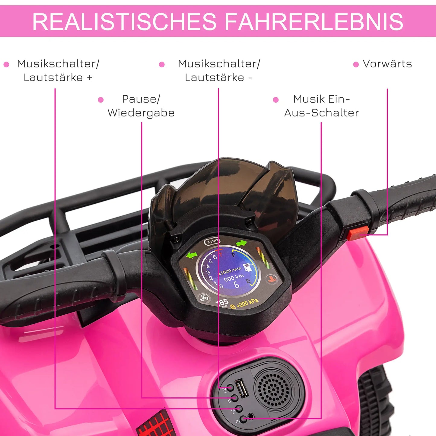 HOMCOM Kinder Elektro Quad 6V – Pink, 18-36 Monate - Fasnacht24.ch