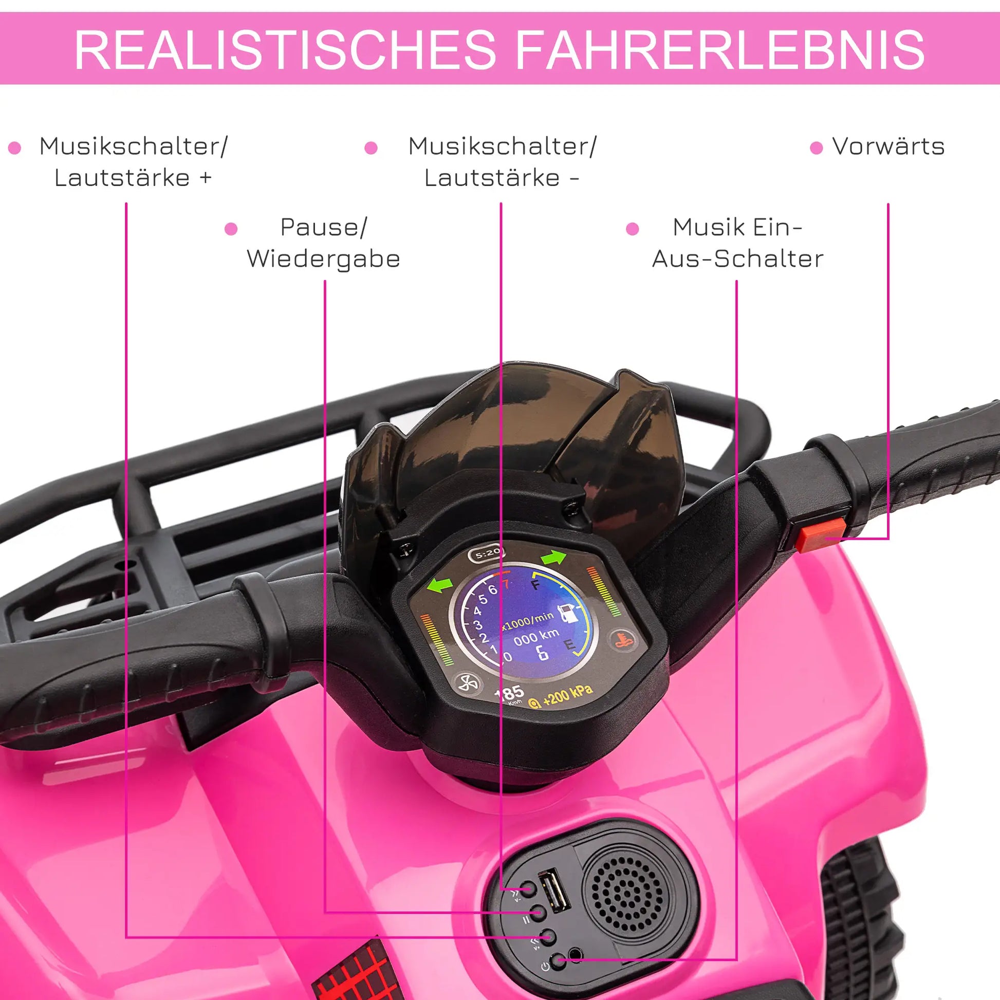 HOMCOM Kinder Elektro Quad 6V – Pink, 18-36 Monate - Fasnacht24.ch