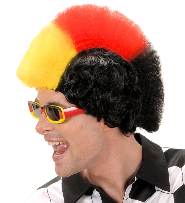 Fasnacht Perücke in Schwarz Rot Gelb für Karneval und Nationalitätskostüme