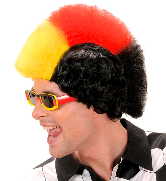 Fasnacht Perücke in Schwarz Rot Gelb für Karneval und Nationalitätskostüme