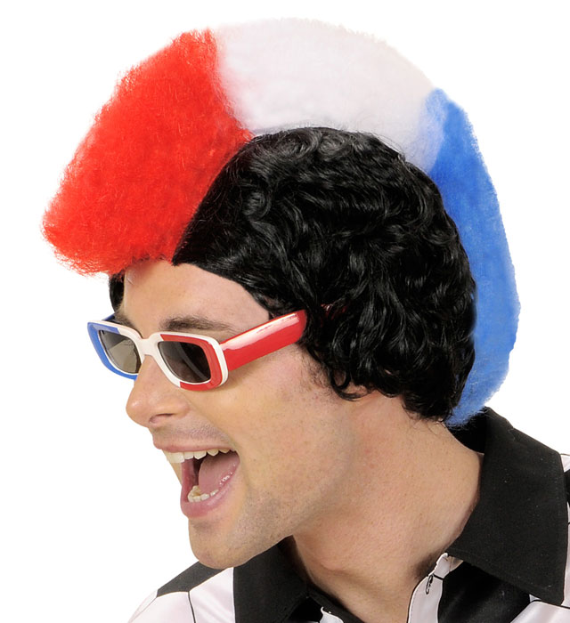Fasnachtsperücke in Blau Weiß Rot für Karneval und Mottoparty