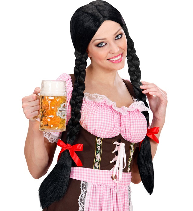 Schwarze Gretel-Perücke mit Zöpfen in klassischem Stil