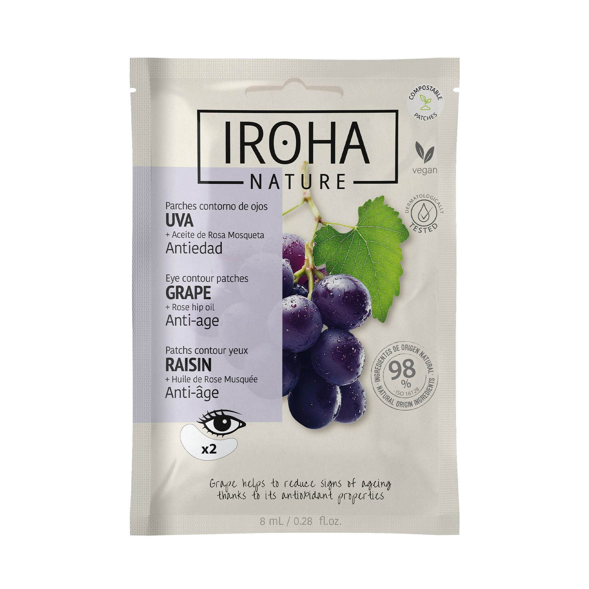 IROHA NATURE IROHA NATURE Uva Augenpads 8 ml Contorno De Ojos Kosmetik