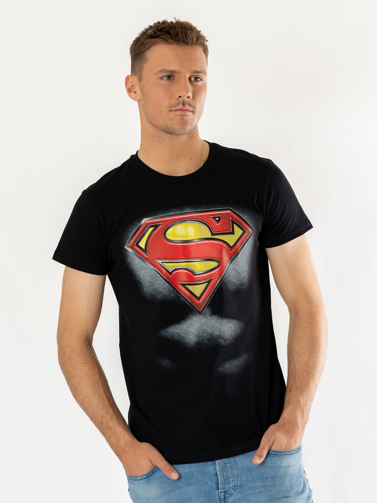 Rubies Schwarzes Superman (DC) Ripped T-Shirt für Erwachsene und Unisex