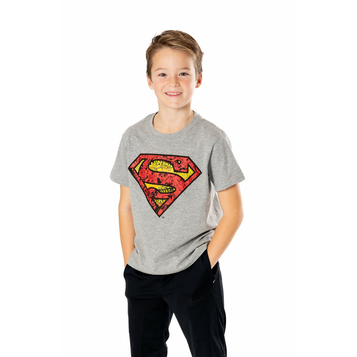 Rubies Superman (DC) Superman Kids Grey Marl Comicstrip Logo T-Shirt T-Shirts für Unisex