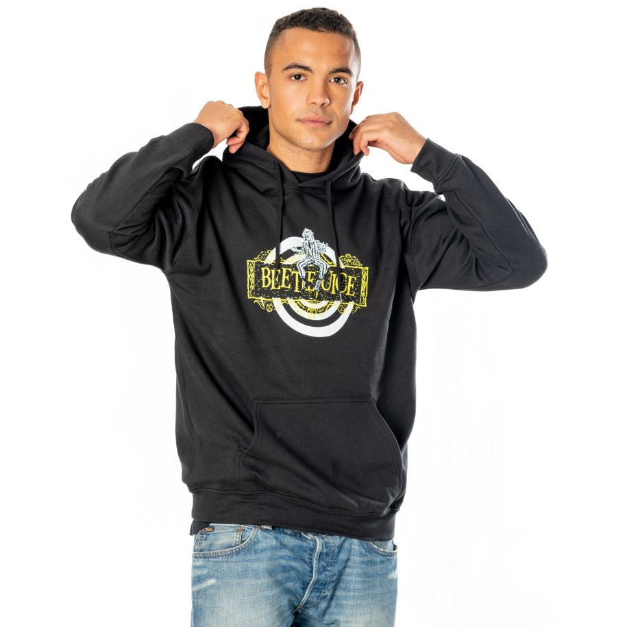 Rubies Beetlejuice Hoodie schwarz mit Spiraldesign – Detailansicht
