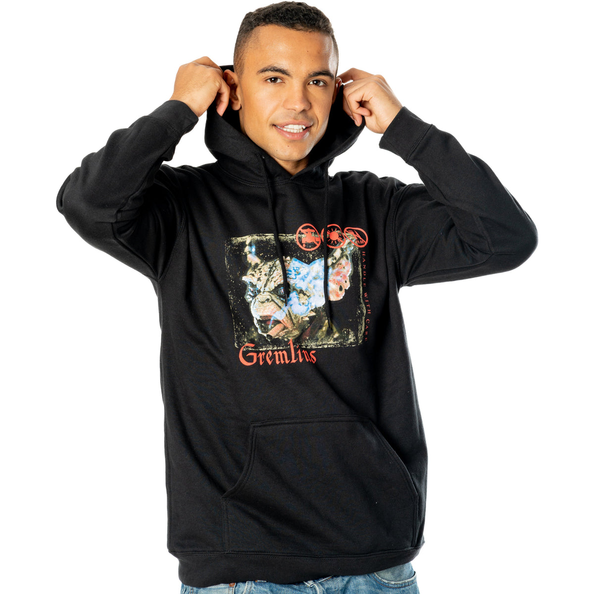 Rubies Gremlins Stripe schwarzes Hoodie-T-Shirt für Erwachsene – Seitenansicht