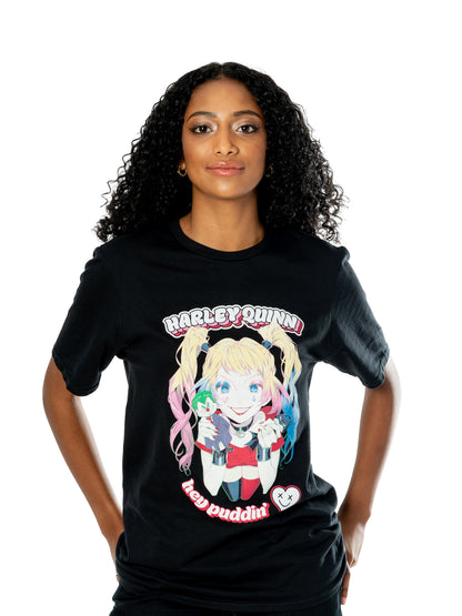 Schwarzes Harley Quinn «Puddin’» T-Shirt von Rubies für Erwachsene – Produktansicht