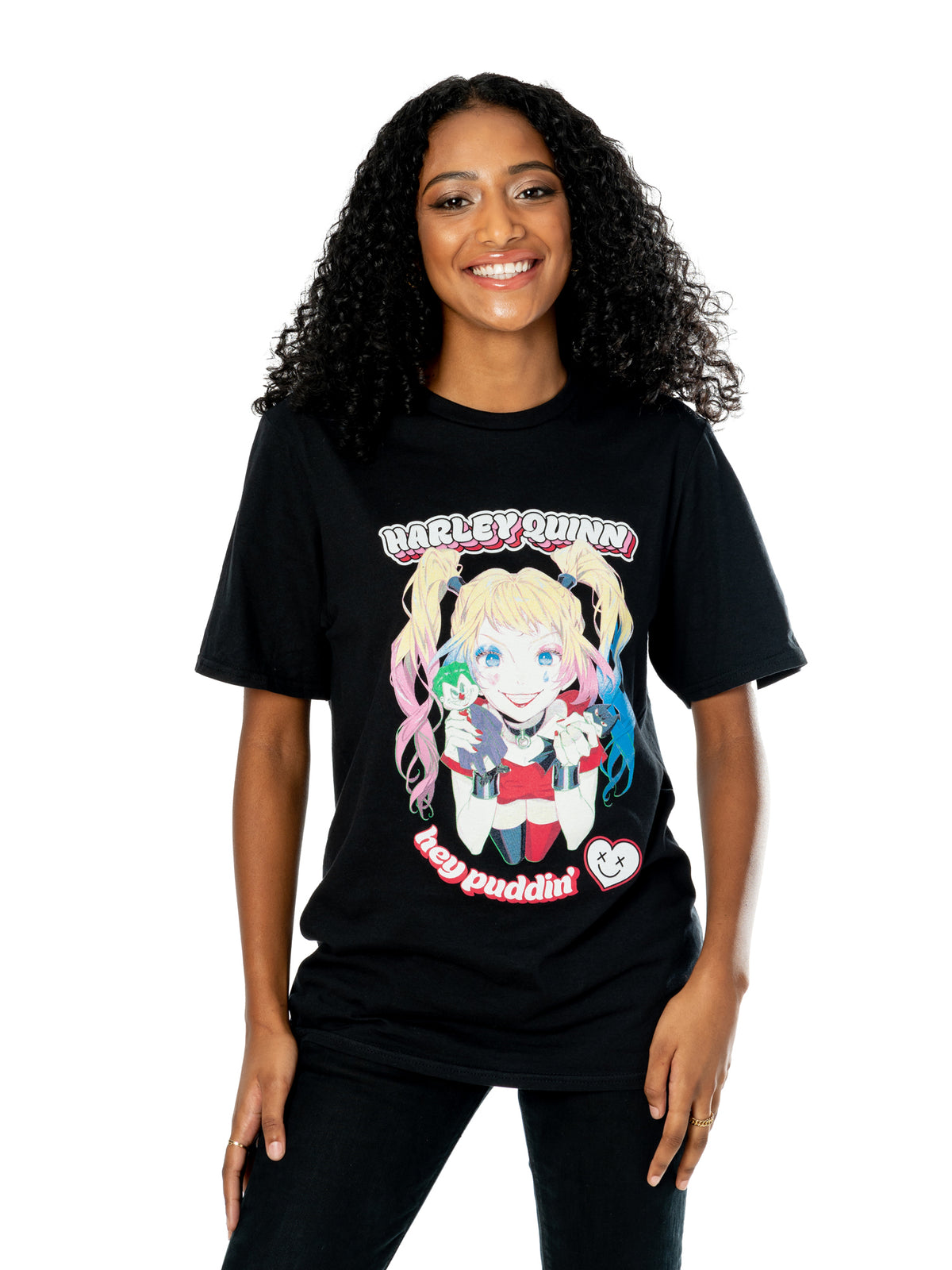 Schwarzes Harley Quinn «Puddin’» T-Shirt von Rubies für Erwachsene – Seitenansicht