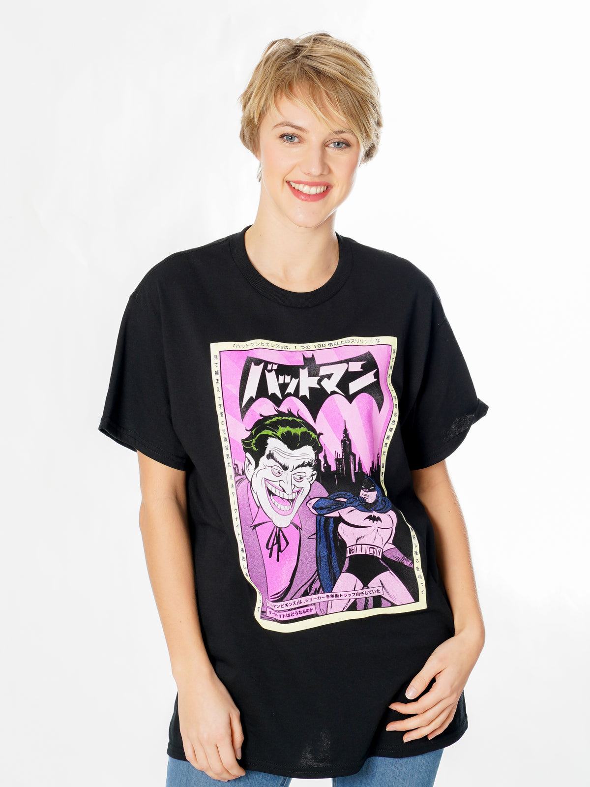 Rubies Joker (DC) Batman Joker Anime Poster T-Shirt für Unisex – Rückansicht