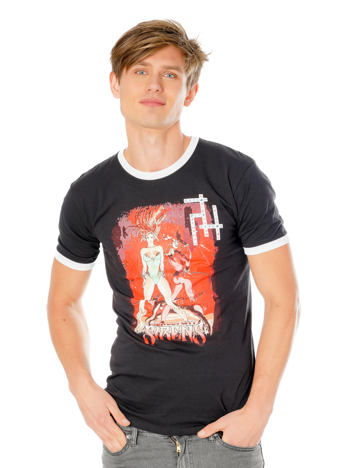 Rubies DC Comics Sirens Crossword Black Ringer T-Shirt T-Shirts für Unisex