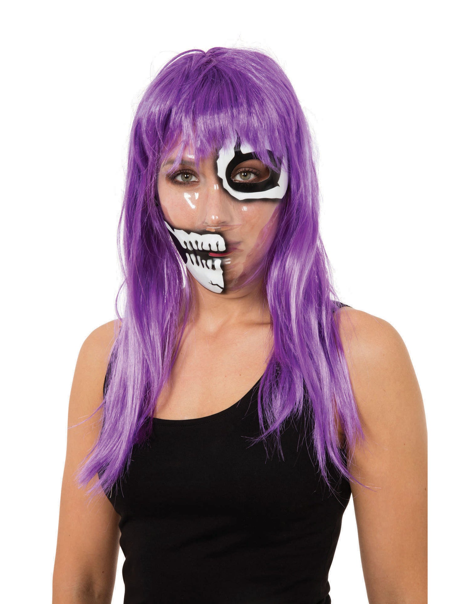 Rubies Rubies Transparent Skeleton Half Face Print Mask Plastic and Card Masks