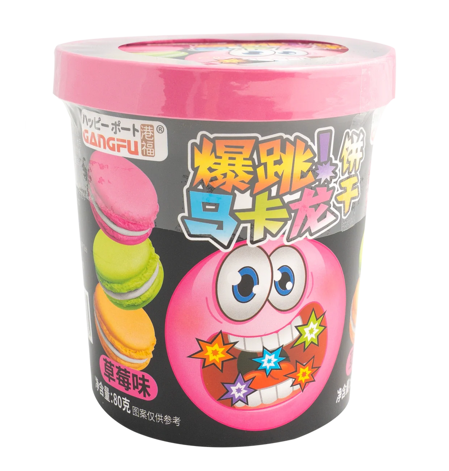 Papagena Popping Macaron Kekse Erdbeere 80 g mit Vanillefüllung und Knalleffekt