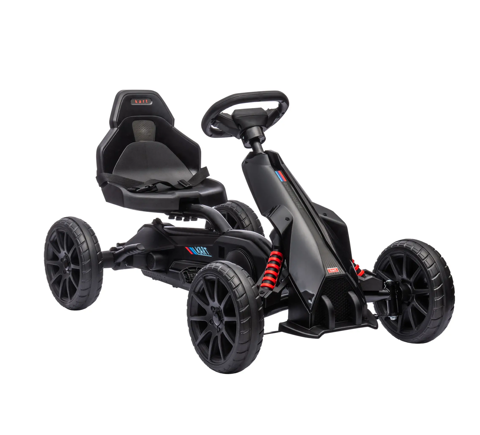 Schwarzes HOMCOM Go-Kart für Kinder mit verstellbarem Sitz und Handbremse.