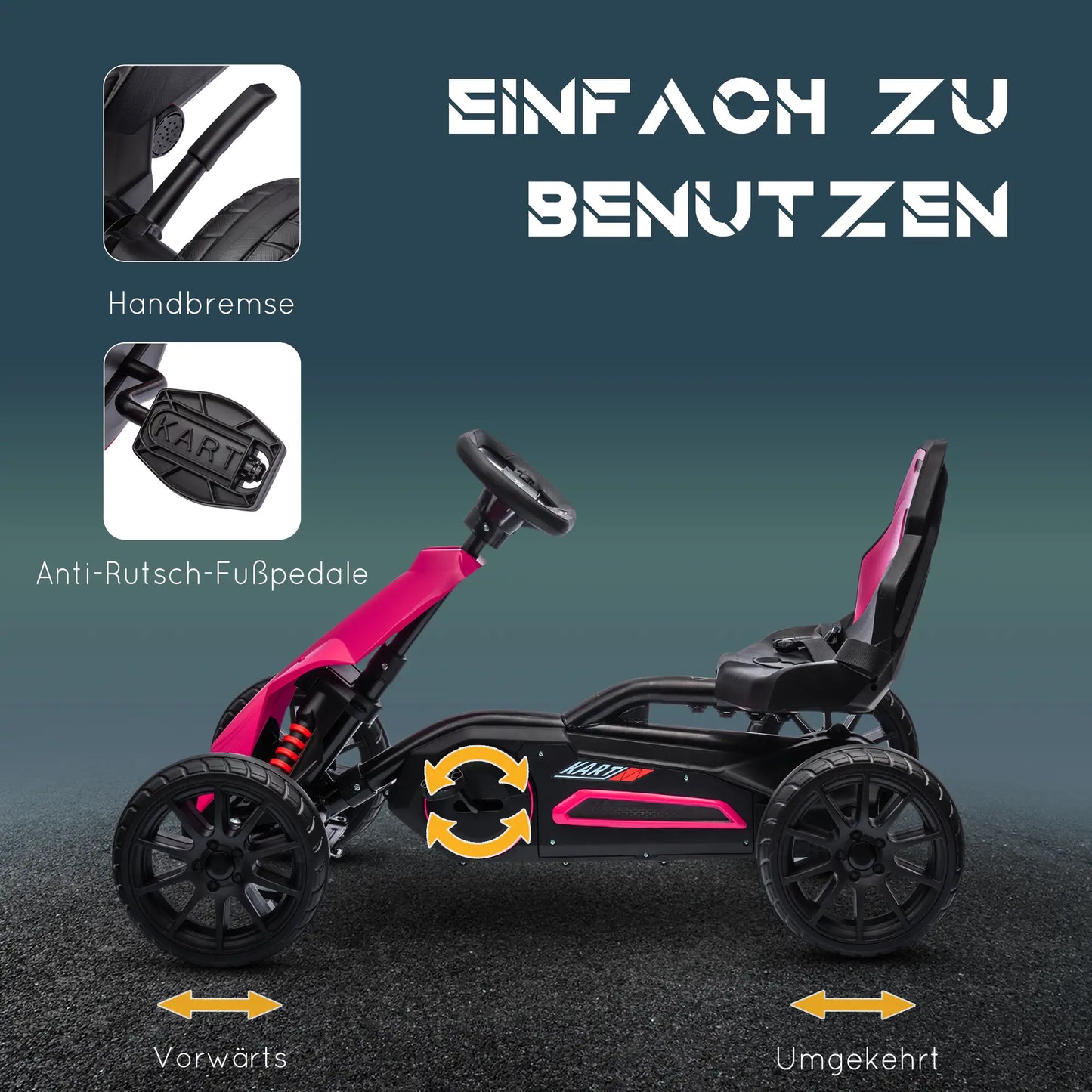 HOMCOM Go-Kart Für Kinder – Rosa Tretfahrzeug Mit Handbremse, 3-8 Jahre - Fasnacht24.ch
