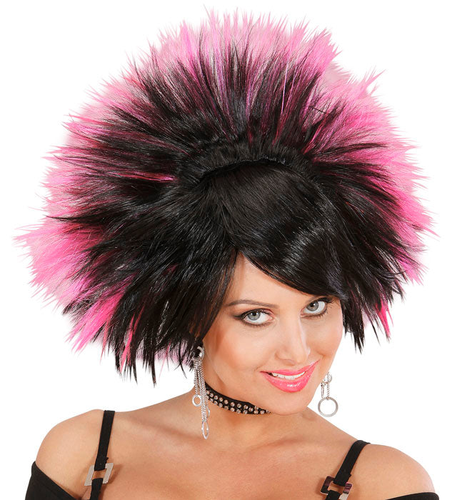 Schwarze-rosa Perücke Rock Prinzessin für Fasnacht und Karneval