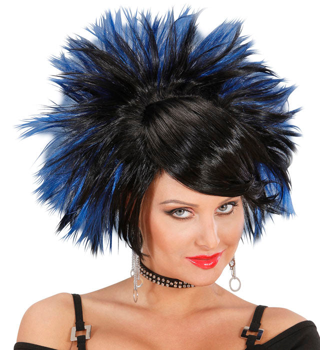 Rock Prinzessin Perücke schwarz-blau in Box – Fasnacht Kostümzubehör