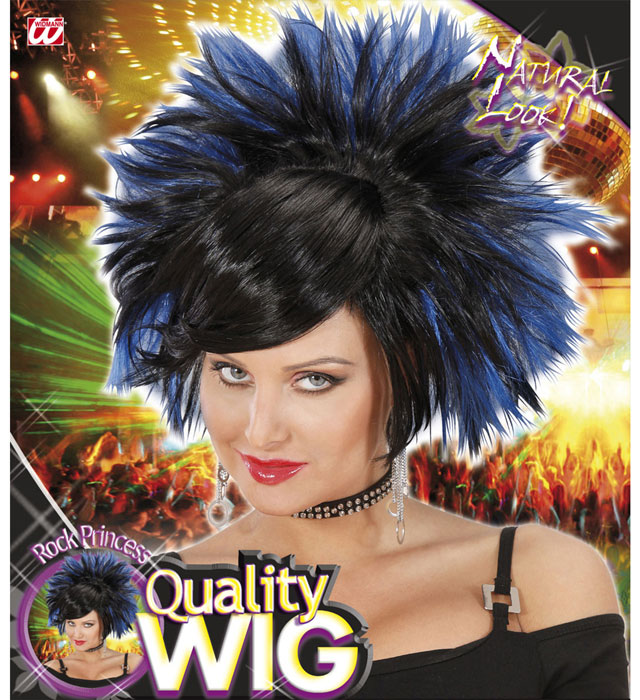 Rock Prinzessin Perücke schwarz-blau in Box – Fasnacht Kostümzubehör