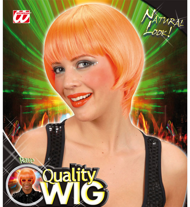 Neonorange Perücke für Fasnacht und Mottopartys in Aufbewahrungsbox