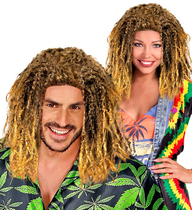 Blonde Rasta-Perücke mit langen Dreadlocks in Box für Fasnacht und Karneval