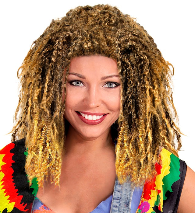 Blonde Rasta-Perücke mit langen Dreadlocks in Box für Fasnacht und Karneval