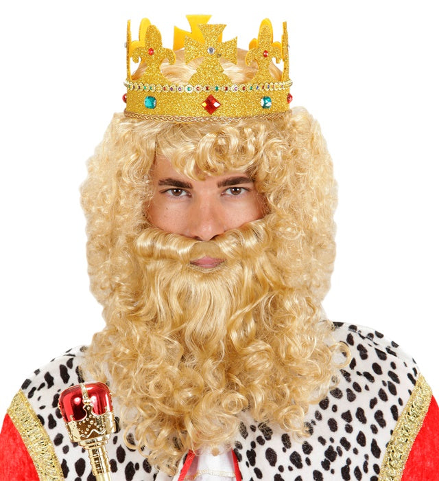 Perücke König mit Bart und Schnurrbart in Box für Fasnacht und Karneval