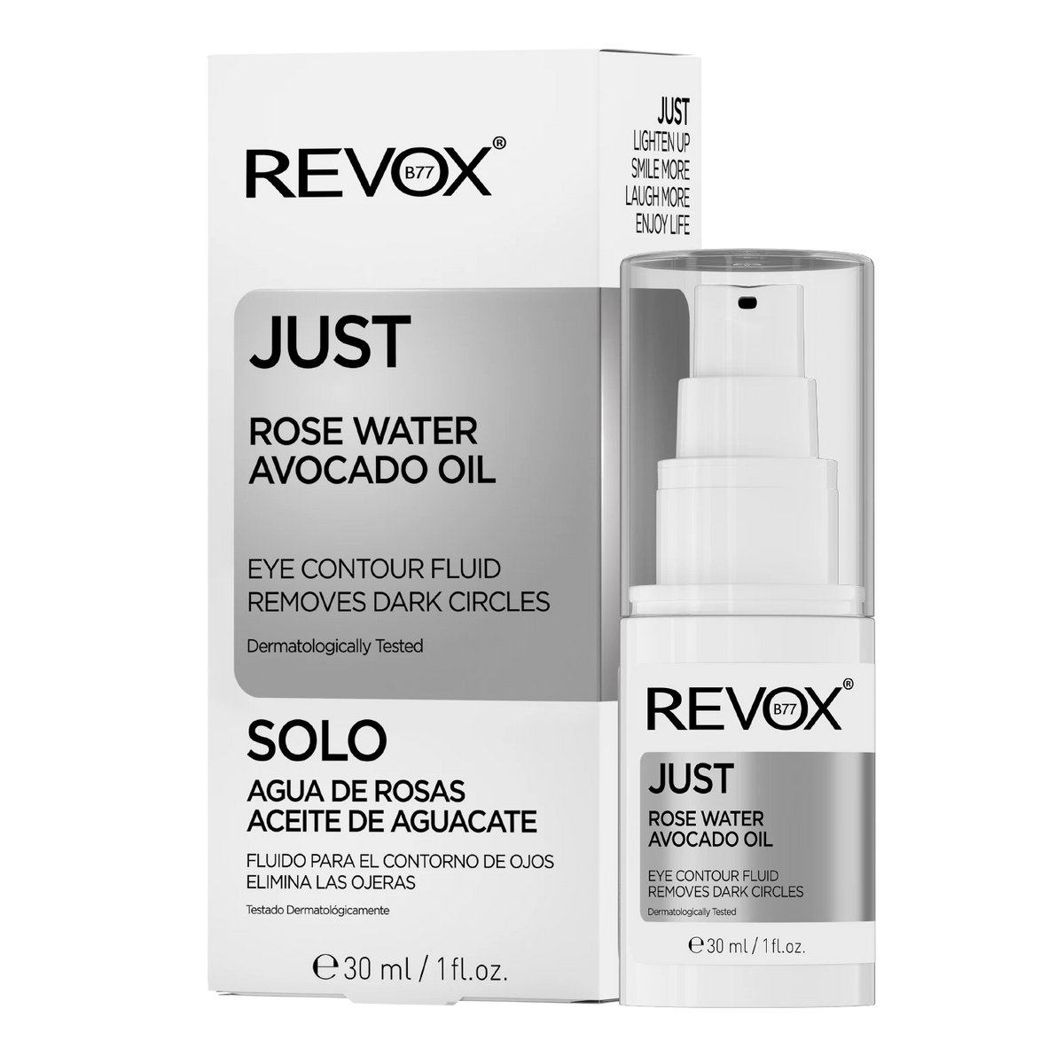 Revox Just Rose Water Avocado Oil Fluid 30 ml Flasche und Verpackung