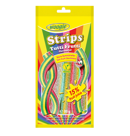 Woogie Rainbow Strips 80g Miami Tutti Frutti Fruchtgummi Produktbild – Produktansicht