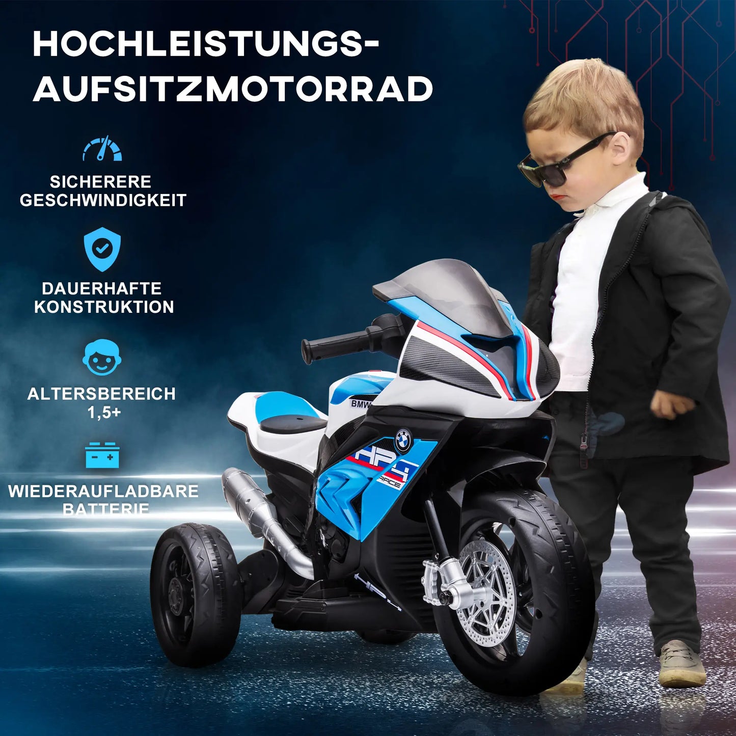 Elektro Motorrad Kindermotorrad Blau mit LED-Scheinwerfer – HOMCOM - Fasnacht24.ch