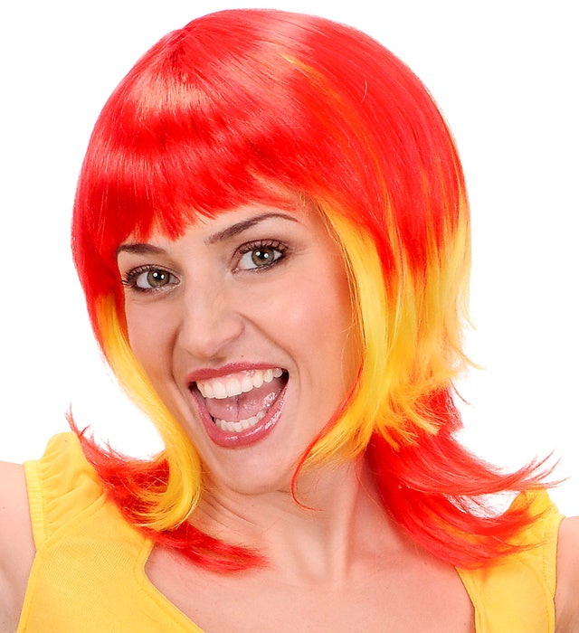 Perücke in den Farben Rot, Gelb und Rot für Fasnacht und Karneval