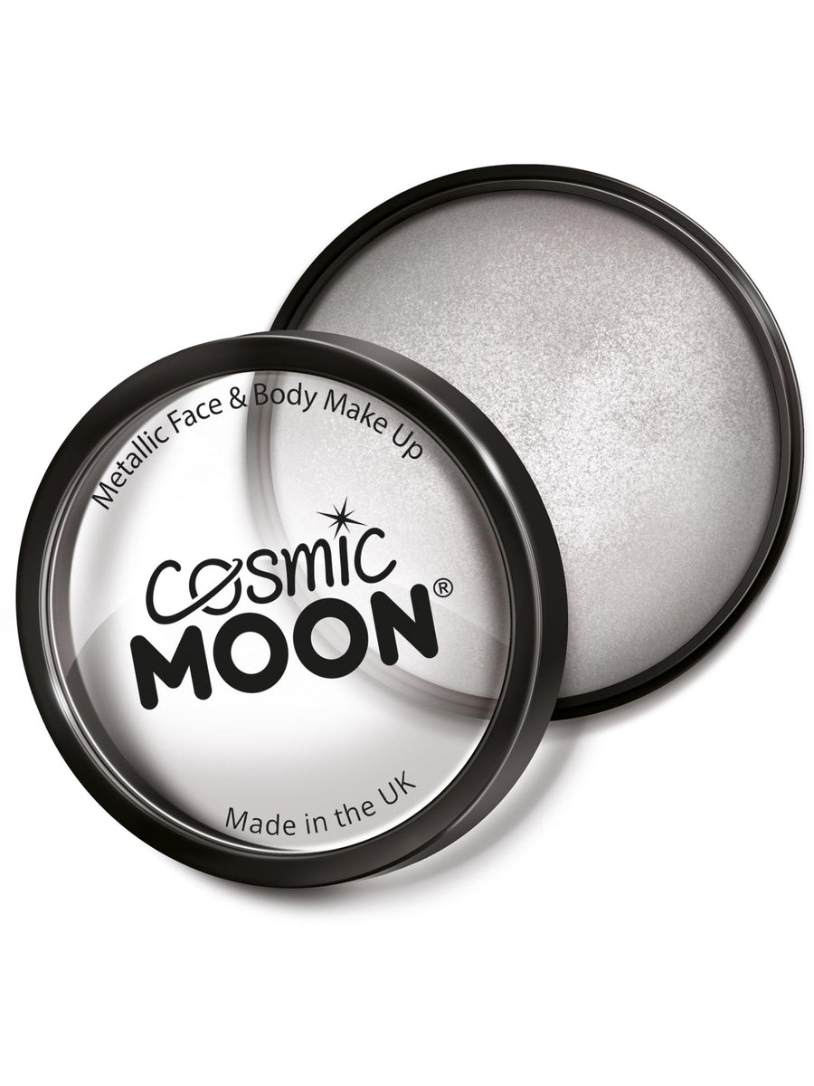 Smiffys Cosmic Moon Metallic Face Paint Cake Pot Silber 36 g