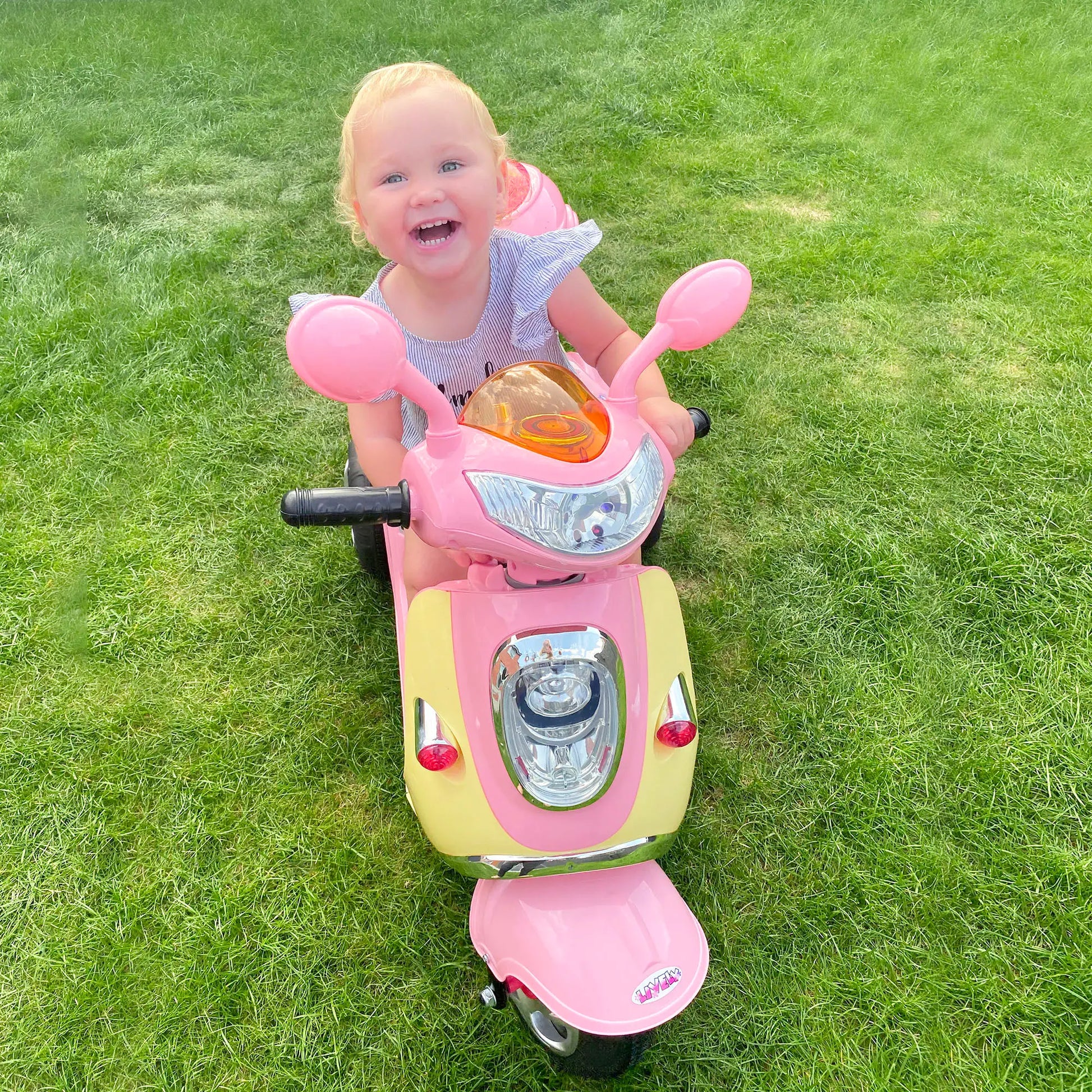 HOMCOM Kinder Elektromotorrad Dreirad – 6V Elektrofahrzeug Rosa-Gelb - Fasnacht24.ch