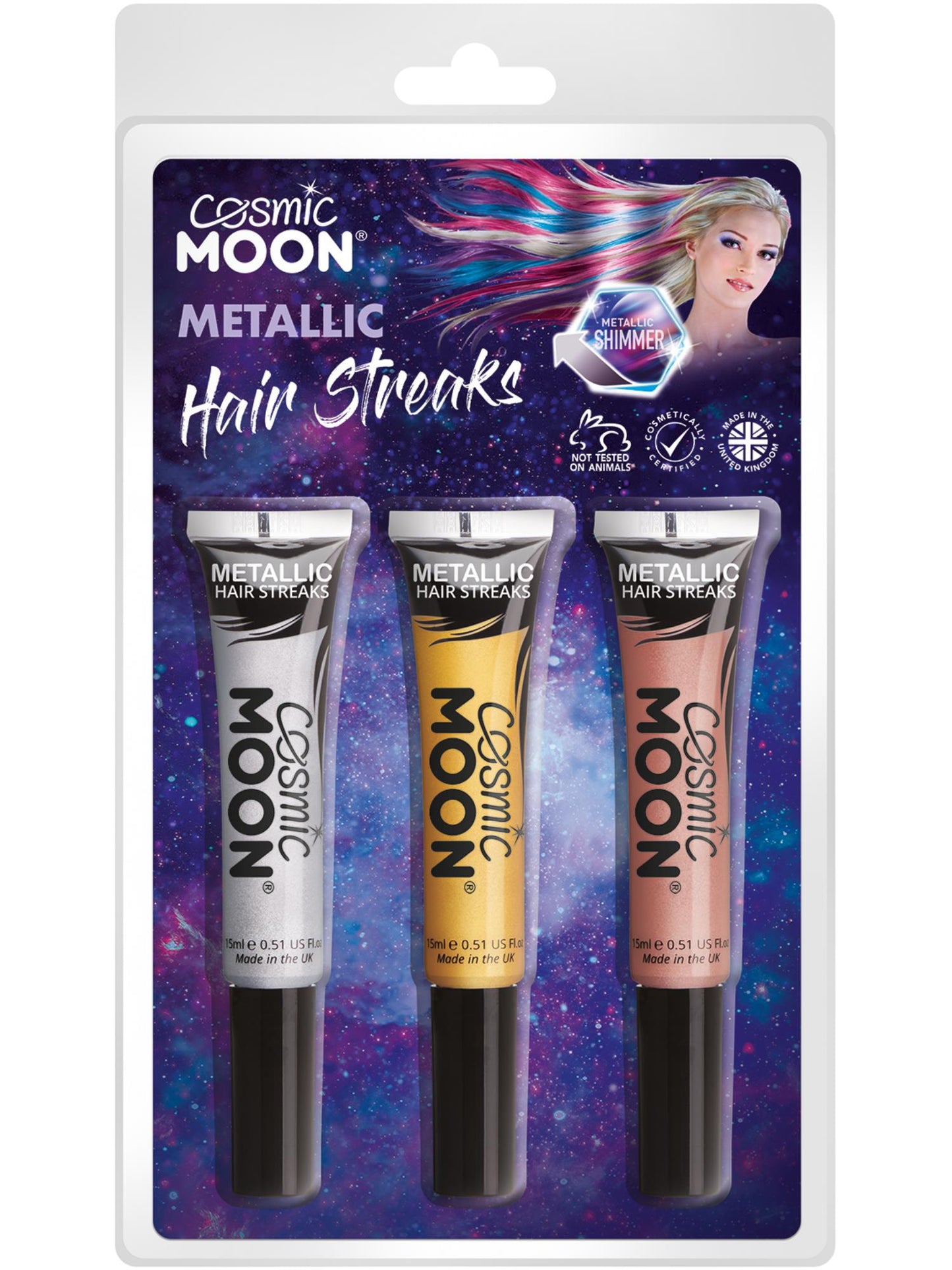 Smiffys Cosmic Moon Metallic Hair Streaks, CD für Unisex