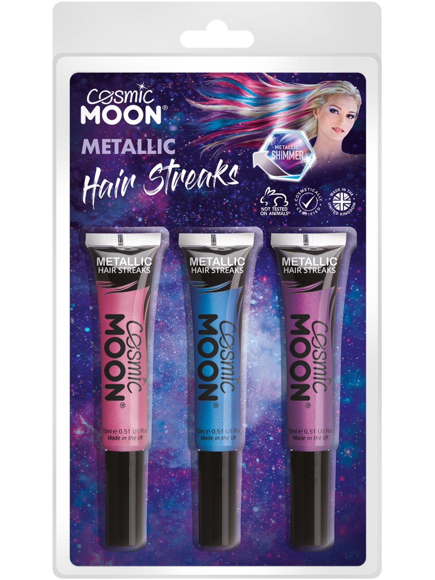 Smiffys Cosmic Moon Metallic Hair Streaks, CD für Unisex