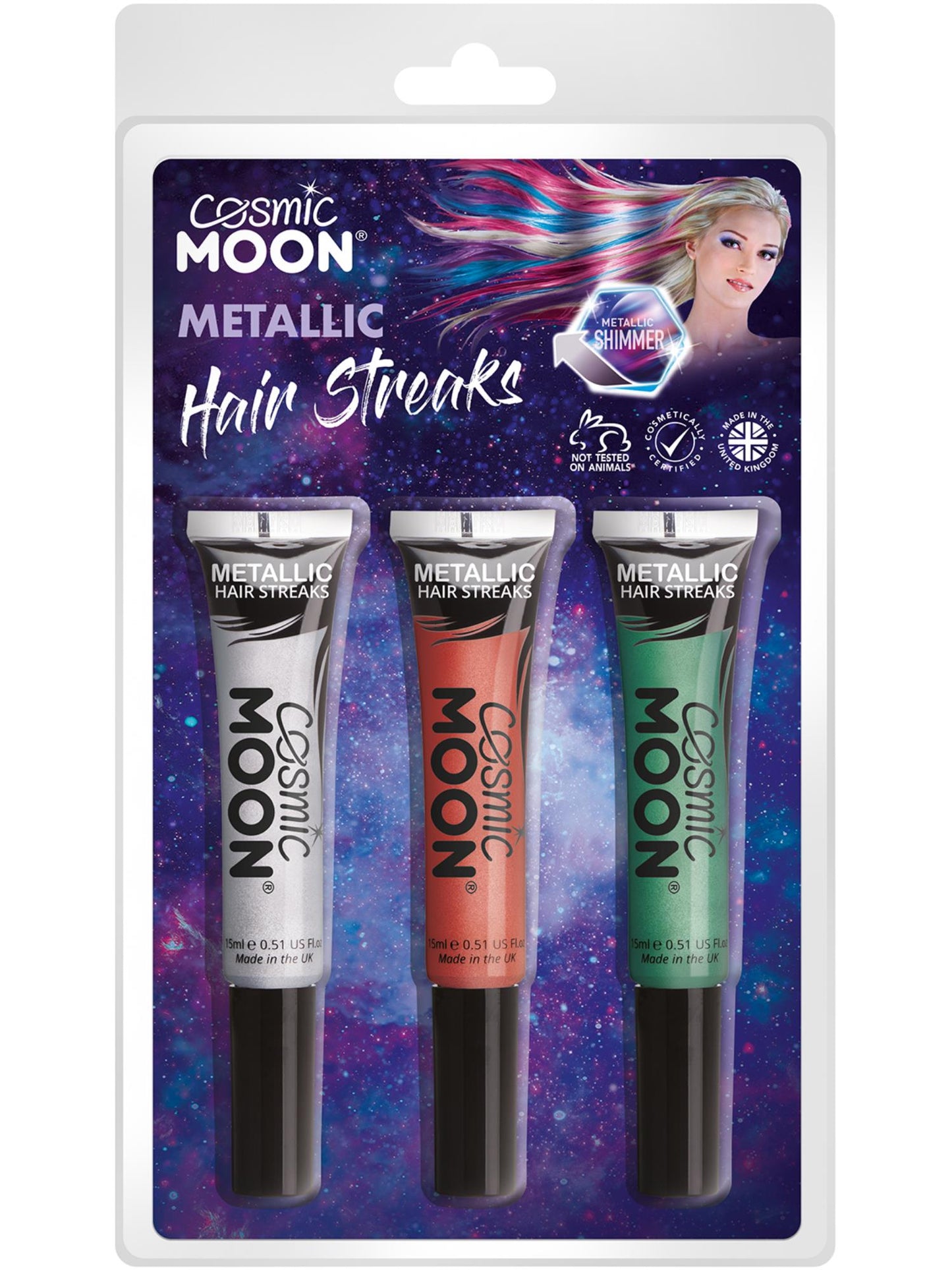 Smiffys Cosmic Moon Metallic Hair Streaks, CD für Unisex