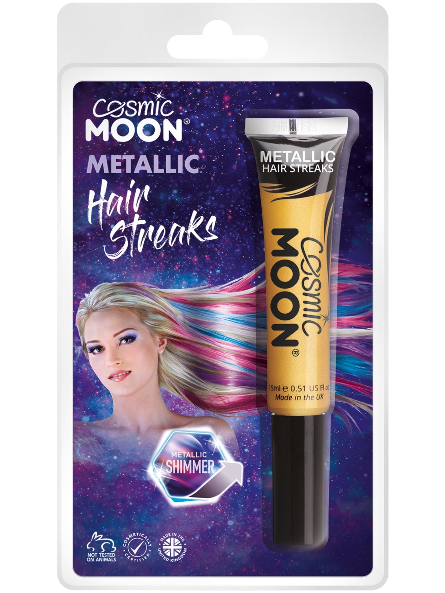 Smiffys Cosmic Moon Metallic Hair Streaks, Gold CD für Unisex