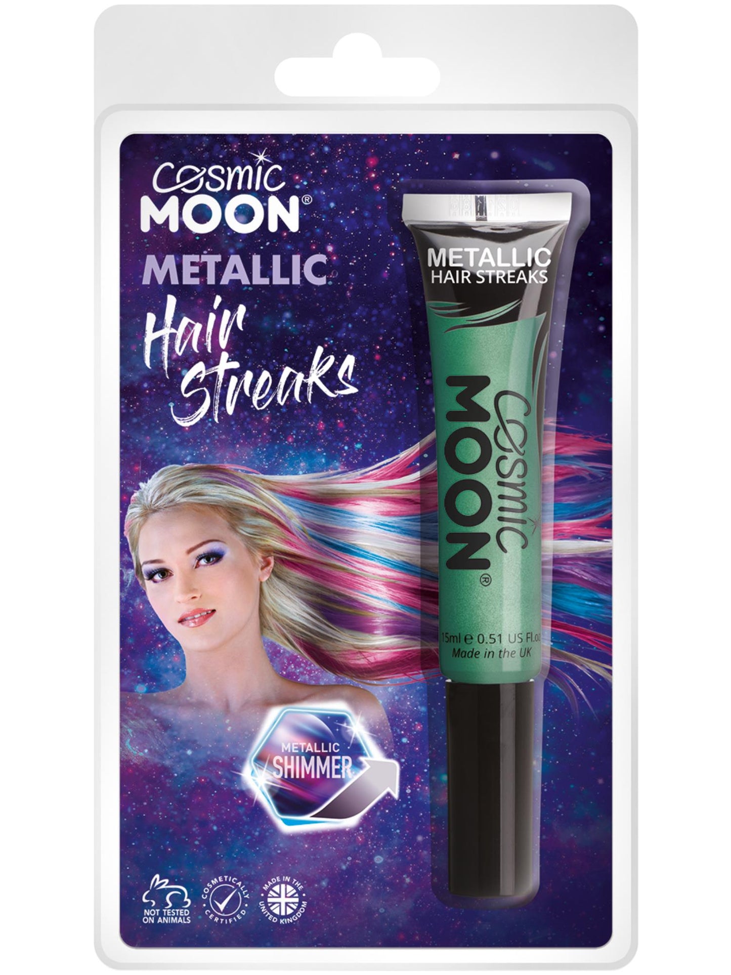 Smiffys Cosmic Moon Metallic Hair Streaks, Blue CD für Unisex