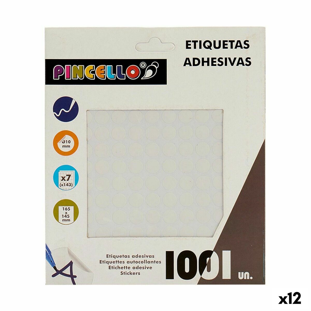 Pincello Klebeetiketten weiss Ø 10 mm, 12 Stück auf 7 Bögen – Produktansicht