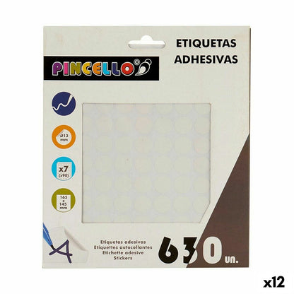 Pincello weisse Klebeetiketten Ø 13 mm, 12 Stück auf 7 Bögen – Produktansicht