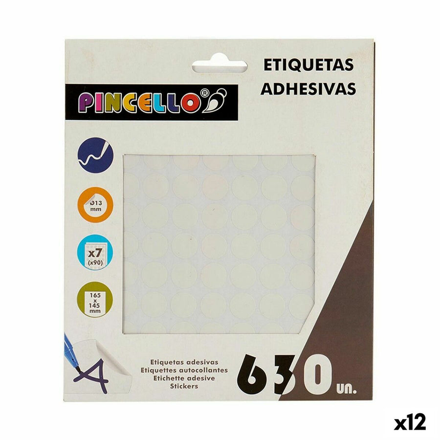 Pincello weisse Klebeetiketten Ø 13 mm, 12 Stück auf 7 Bögen – Produktansicht