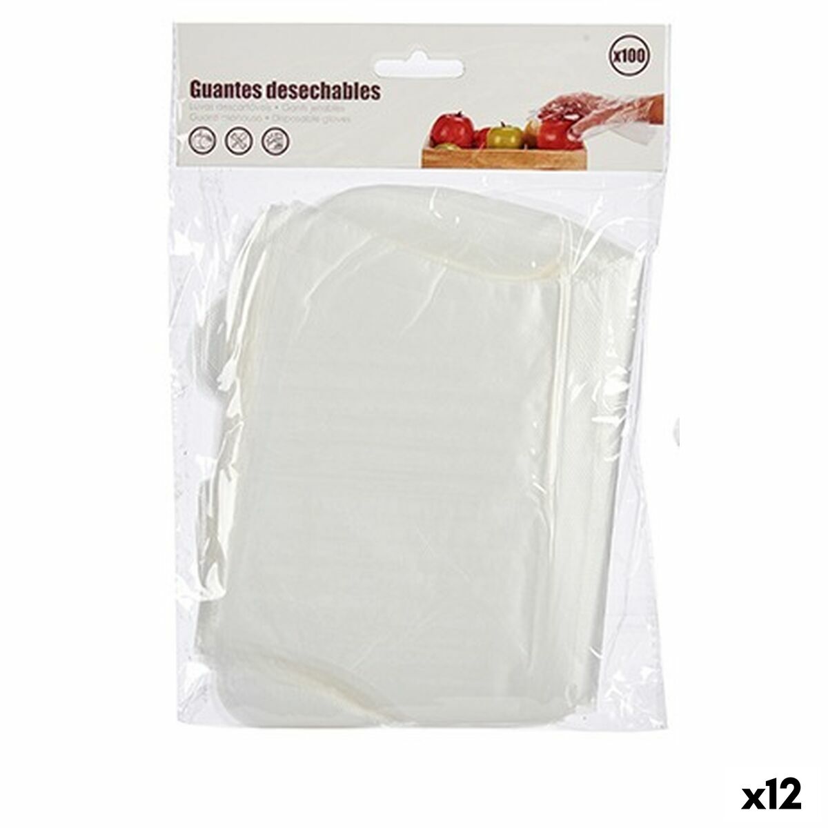 BigBuy Home Durchsichtige Einweghandschuhe aus Kunststoff, 12 Stück – Produktansicht
