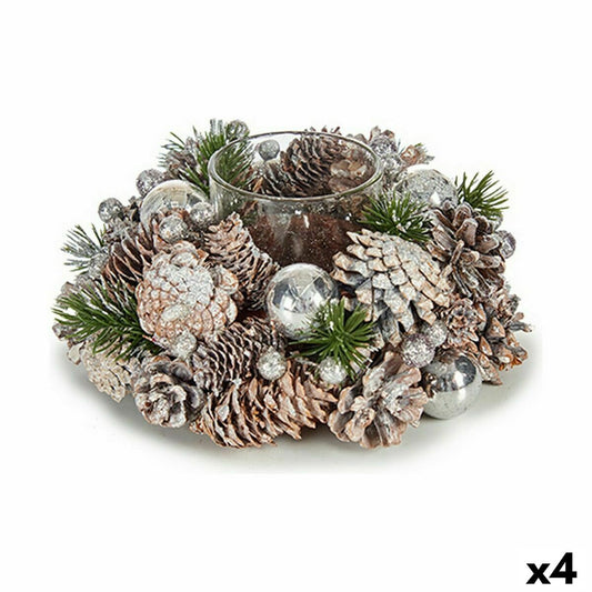 Weihnachtliche Kerzenhalter Krist+ Weiß Durchsichtig Silberfarben 19 x 9 x 19 cm (4 Stück)
