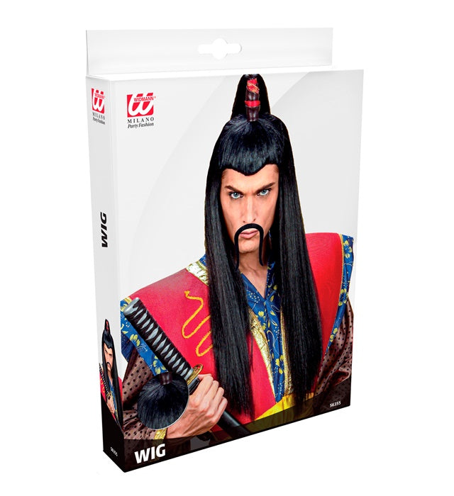 Lange Samurai-Perücke in dunkler Farbe für Fasnachtskostüm